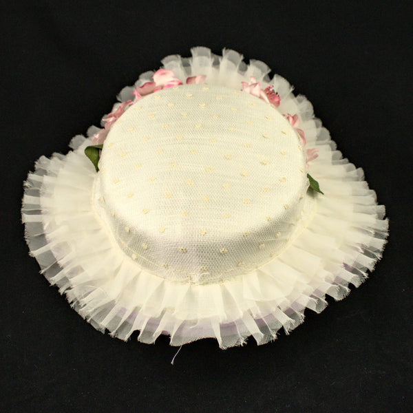 1950s White & Pink Flower Hat Cats Like Us
