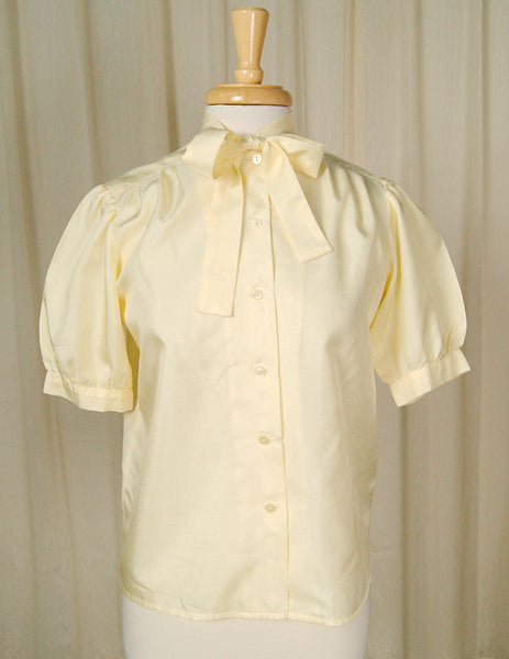 1950s Yellow Bow Collar Blouse Cats Like Us