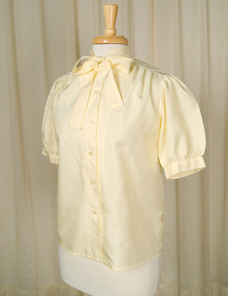 1950s Yellow Bow Collar Blouse Cats Like Us