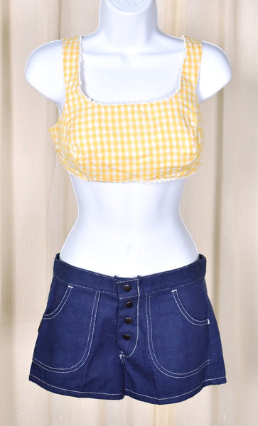 1950s Yellow Gingham Crop Top Cats Like Us