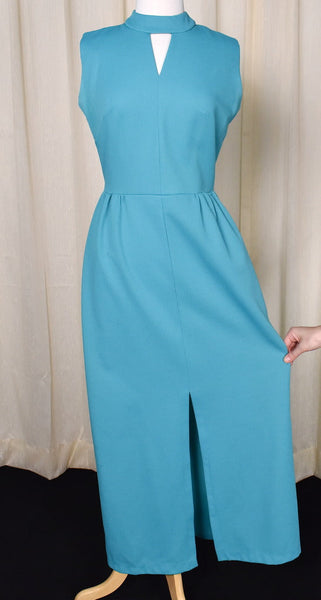 1960s Aqua Keyhole Maxi Dress Cats Like Us