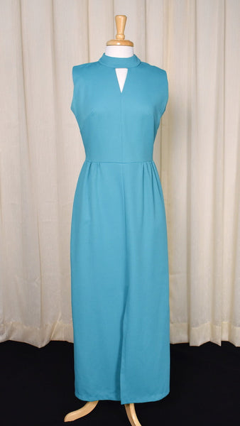 1960s Aqua Keyhole Maxi Dress Cats Like Us