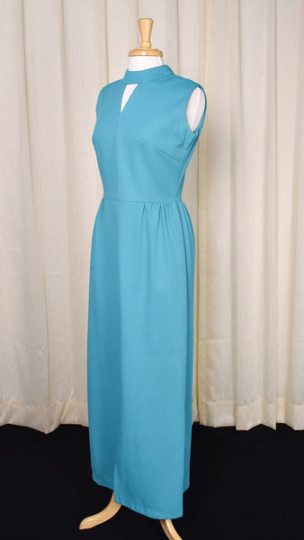 1960s Aqua Keyhole Maxi Dress Cats Like Us