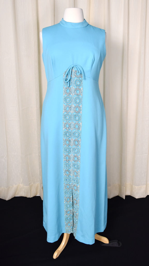 1960s Aqua & Silver Vintage Maxi Dress – Cats Like Us