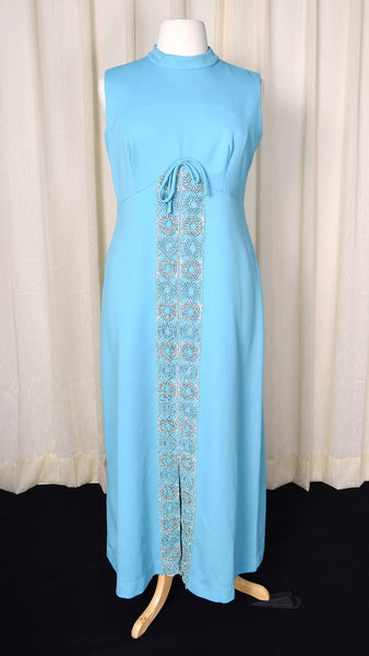 1960s Aqua & Silver Vintage Maxi Dress Cats Like Us