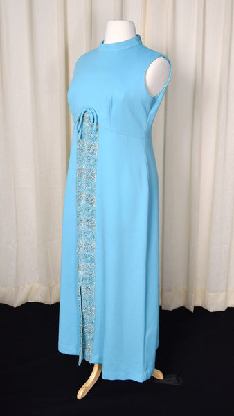 1960s Aqua & Silver Vintage Maxi Dress Cats Like Us