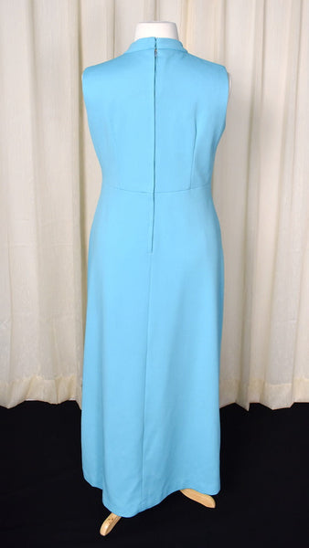 1960s Aqua & Silver Vintage Maxi Dress Cats Like Us