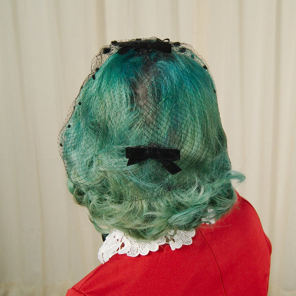 1960s Black Bow Veil Whimsy Hat Cats Like Us