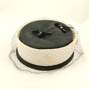 1960s Black & Ivory Pillbox Hat Cats Like Us