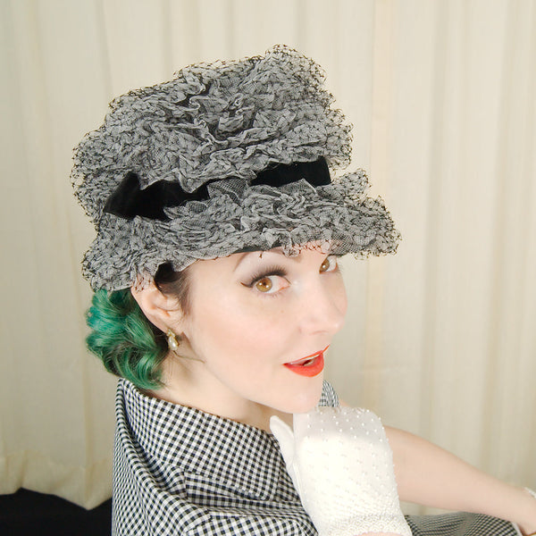 1960s Black & White Net Hat Cats Like Us