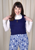 Cats Like Us 1960s Blue Button Pocket Vest
