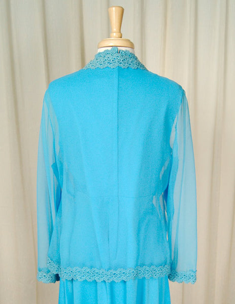 1960s Blue Chiffon Jacket Suit Cats Like Us