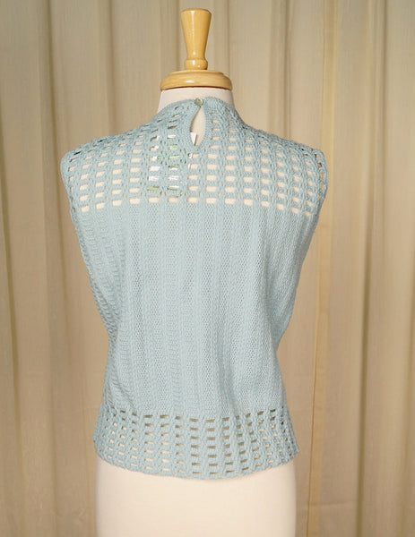 1960s Blue Crocheted Twin Set Cats Like Us