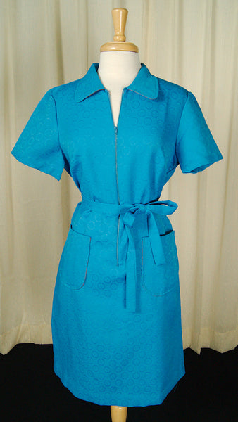 1960s Blue Smock Shirt Dress Cats Like Us
