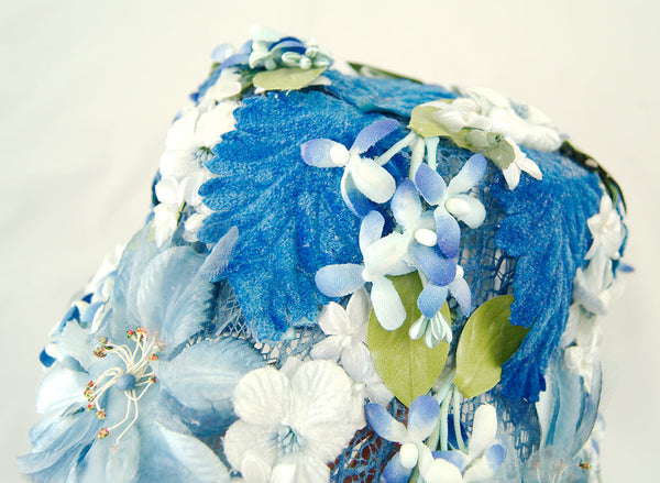 1960s Blue Velvet Floral Hat Cats Like Us
