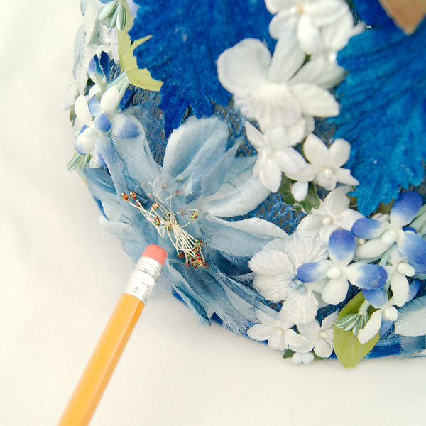 1960s Blue Velvet Floral Hat Cats Like Us