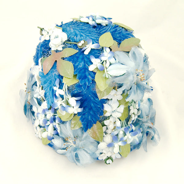 1960s Blue Velvet Floral Hat Cats Like Us