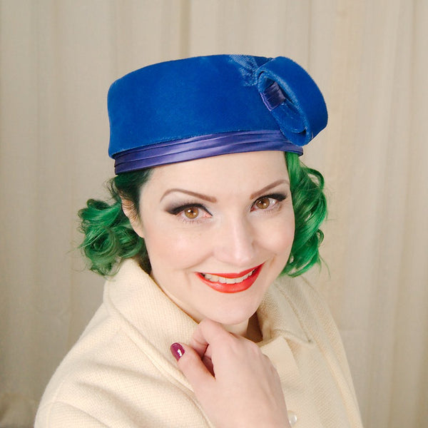1960s Blue Velvet Pillbox Hat Cats Like Us