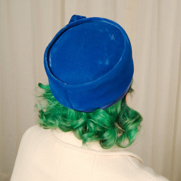 1960s Blue Velvet Pillbox Hat Cats Like Us