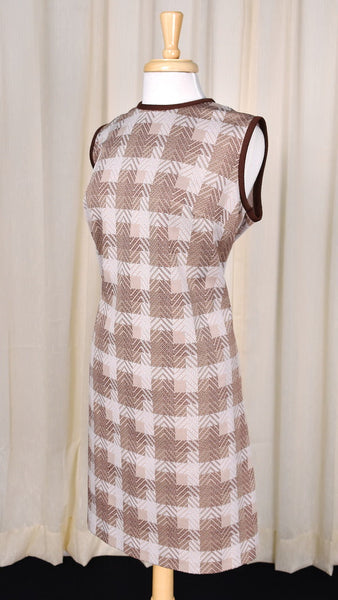 1960s Brown Chevron Vintage Shift Dress Cats Like Us