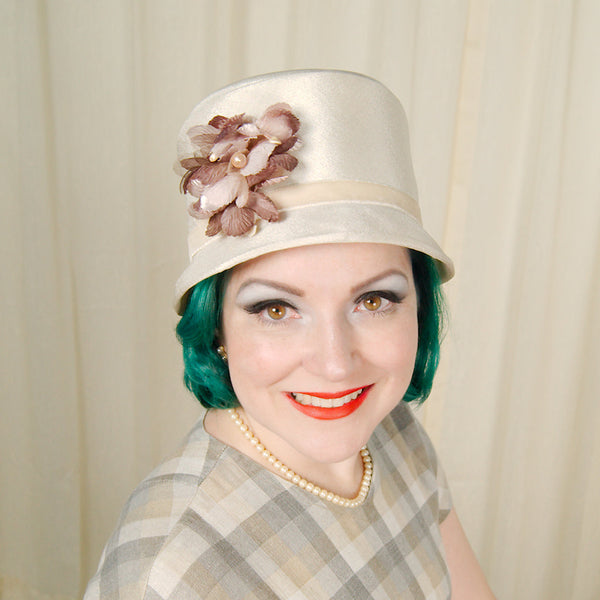 1960s Brown Floral Pearl Hat Cats Like Us
