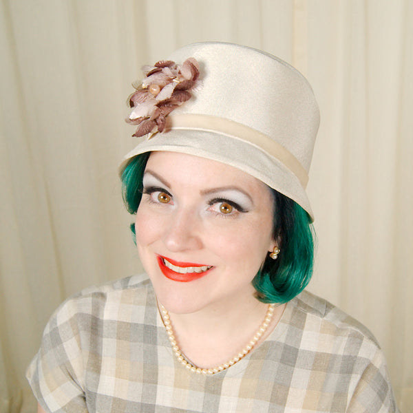 1960s Brown Floral Pearl Hat Cats Like Us
