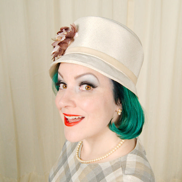 1960s Brown Floral Pearl Hat Cats Like Us