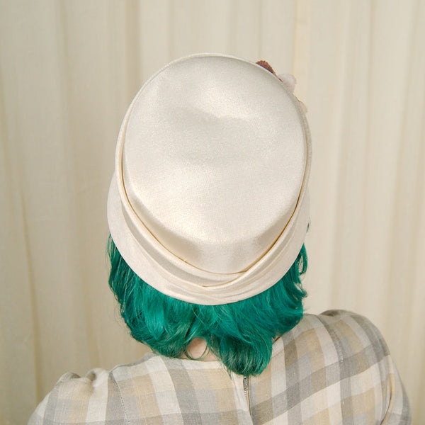1960s Brown Floral Pearl Hat Cats Like Us