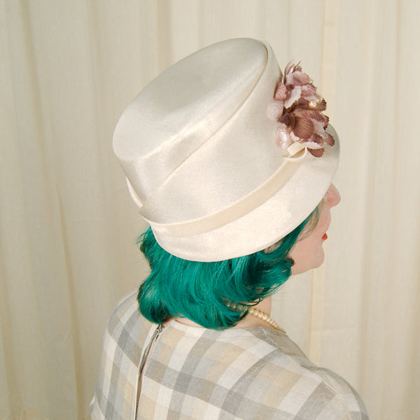 1960s Brown Floral Pearl Hat Cats Like Us