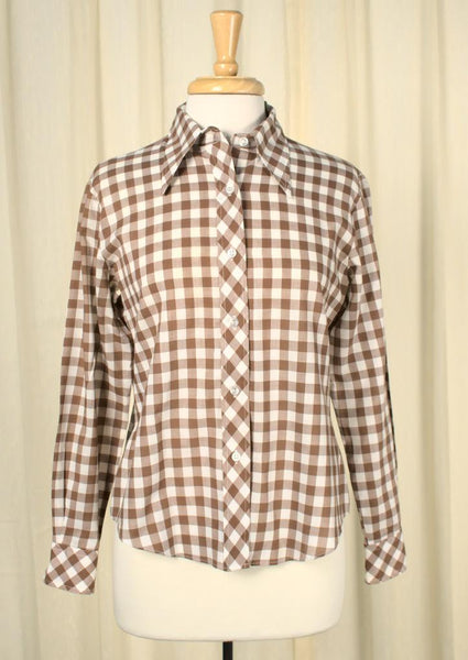 1960s Brown Gingham Shirt Cats Like Us