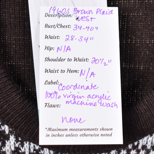 1960s Brown Plaid Knit Vest Cats Like Us