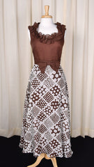 1960s Brown Ruffle Dot Vintage Dress