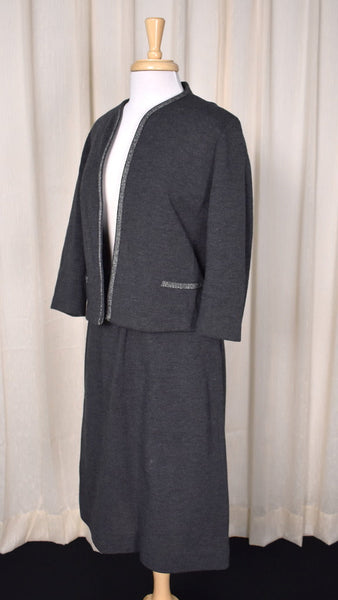 1960s Charcoal Wool Skirt Set Cats Like Us