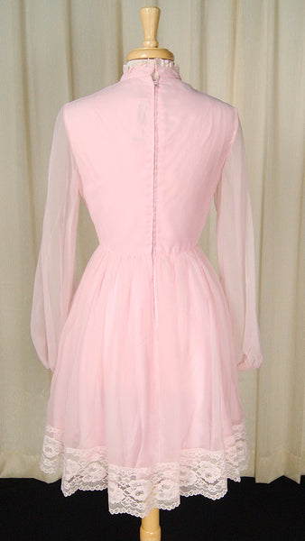 1960s Chiffon Pink Lace Dress Cats Like Us