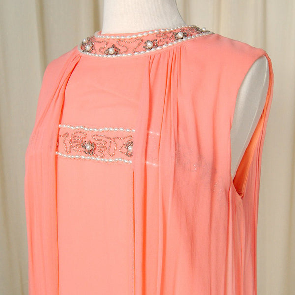 1960s Coral Beaded Maxi Dress Cats Like Us