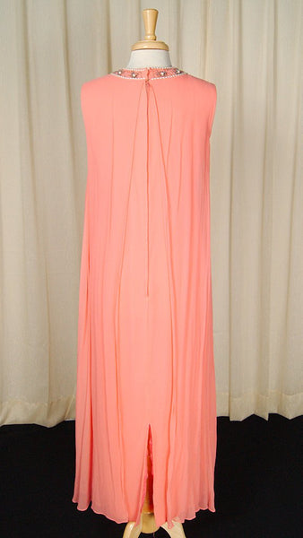 1960s Coral Beaded Maxi Dress Cats Like Us