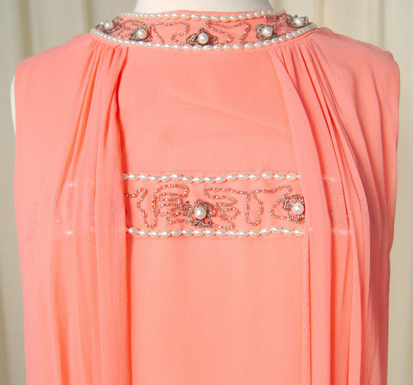 1960s Coral Beaded Maxi Dress Cats Like Us