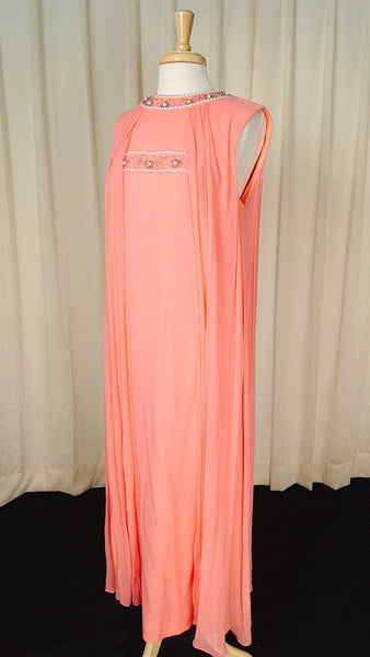 1960s Coral Beaded Maxi Dress Cats Like Us