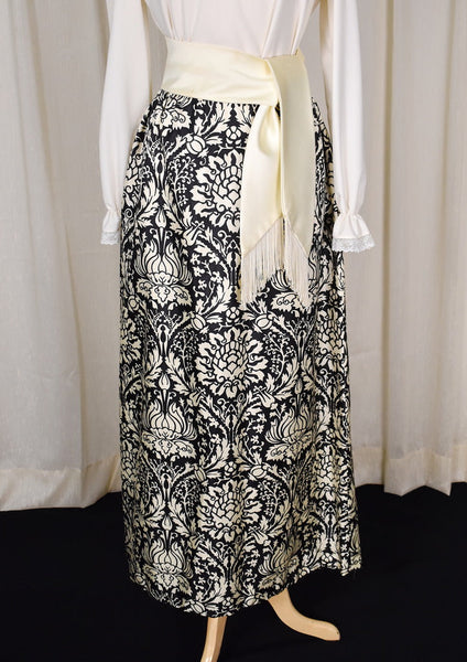 1960s Cream & Black Maxi Skirt Cats Like Us