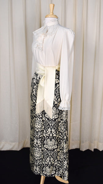 1960s Cream & Black Maxi Skirt Cats Like Us