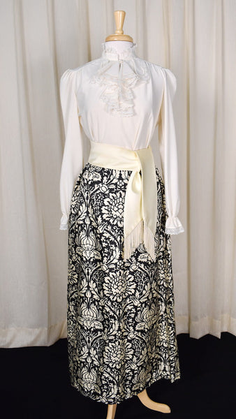 1960s Cream & Black Maxi Skirt Cats Like Us
