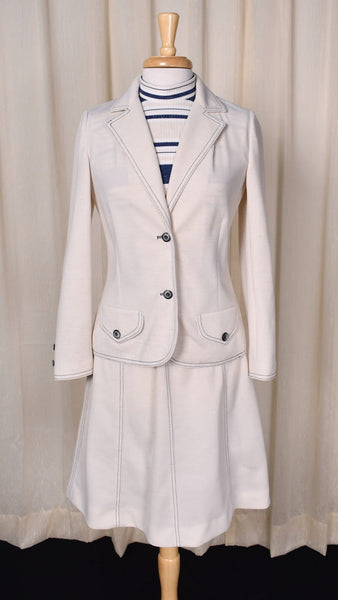 1960s Cream & Blue Dress Set Cats Like Us