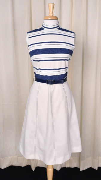 1960s Cream & Blue Dress Set Cats Like Us