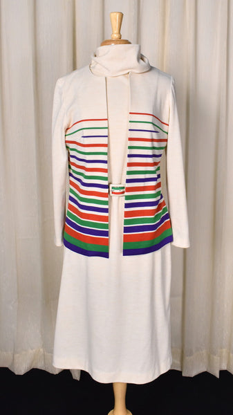 1960s Cream Striped Dress with Jacket Cats Like Us