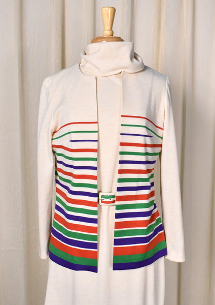 1960s Cream Striped Dress with Jacket Cats Like Us