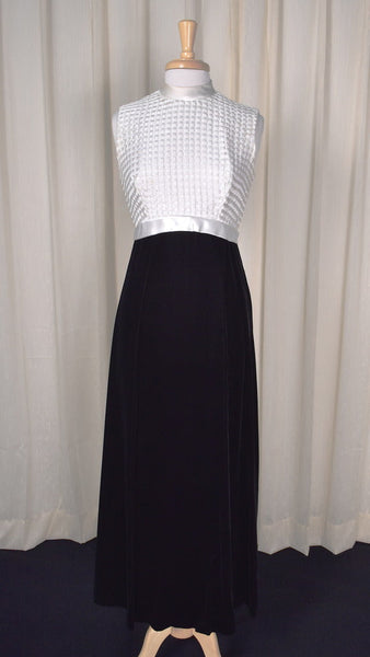 1960s Cream & Velvet Maxi Dress Cats Like Us