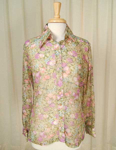 1960s Fruit Blouse Shirt Cats Like Us