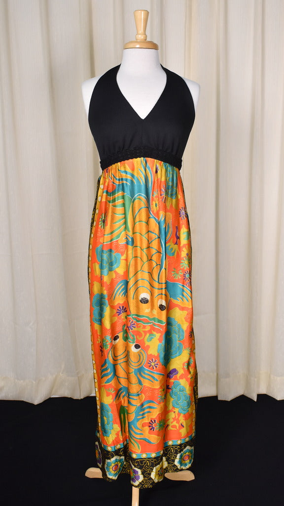 maxi dress 1960s 1960s Gold Fish Vintage Maxi Dress Set