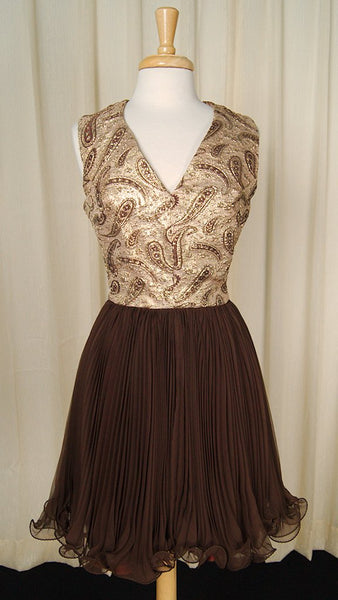 1960s Gold Paisley Swing Dress Cats Like Us