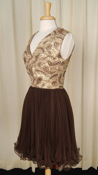 1960s Gold Paisley Swing Dress Cats Like Us